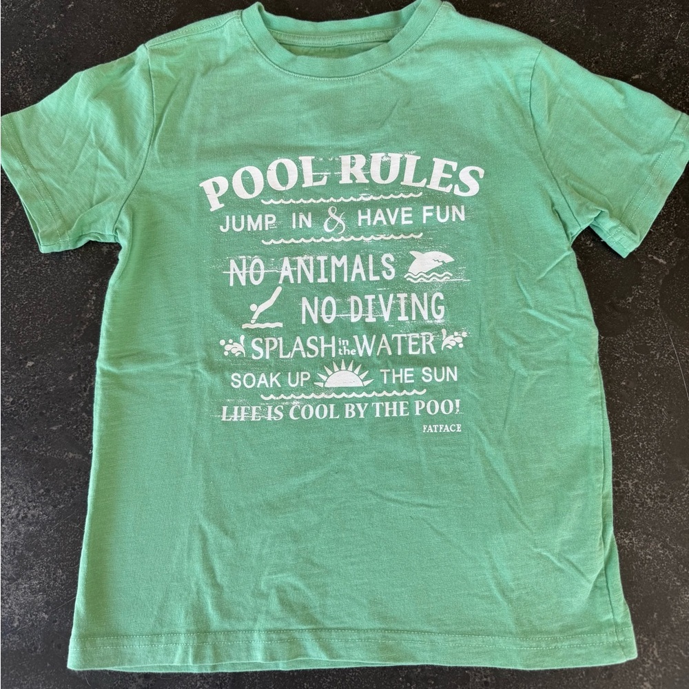 FATFACE Green Graphic Tee with Pool Rules Print